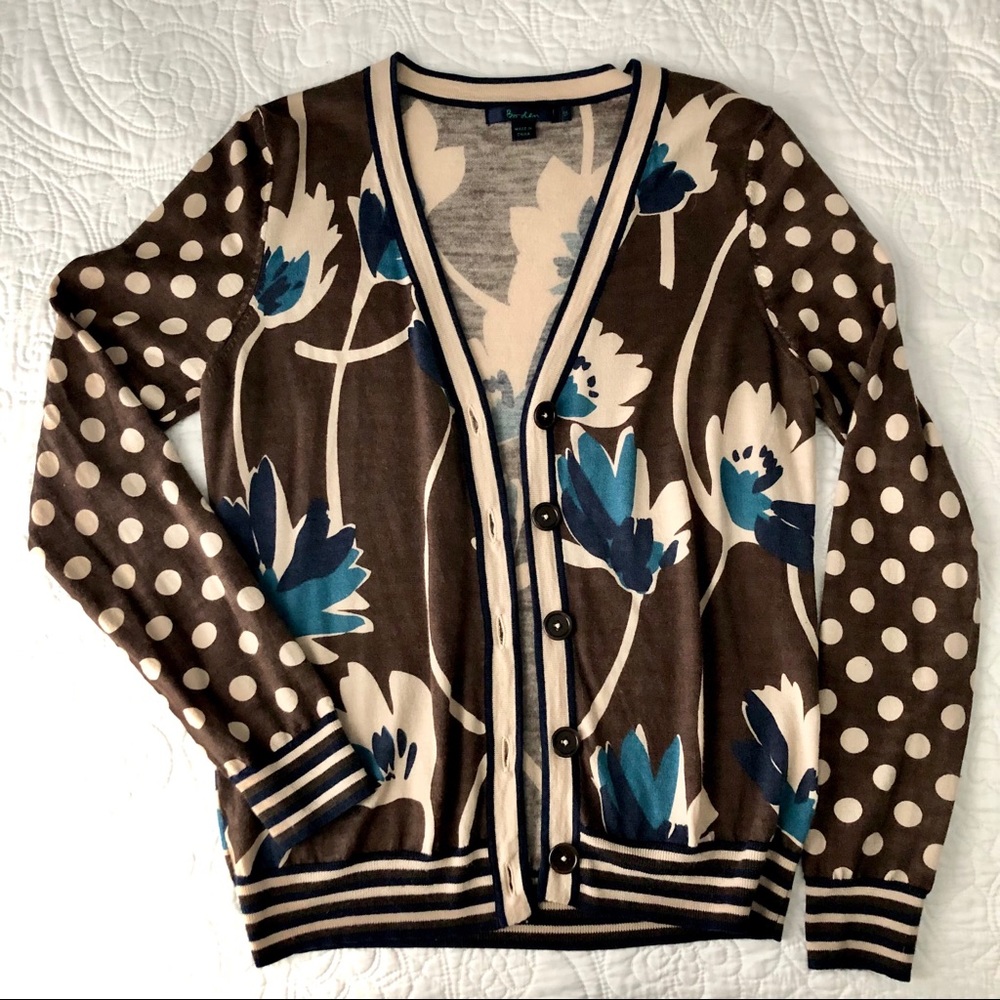 {Boden} floral polka dot wool cardigan